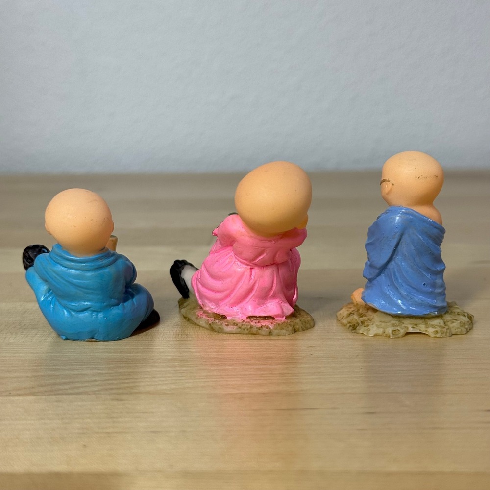 3pc Miniature Monk Figurines Resin Zen Garden Statues VTG Baby Buddah - Picture 3 of 6